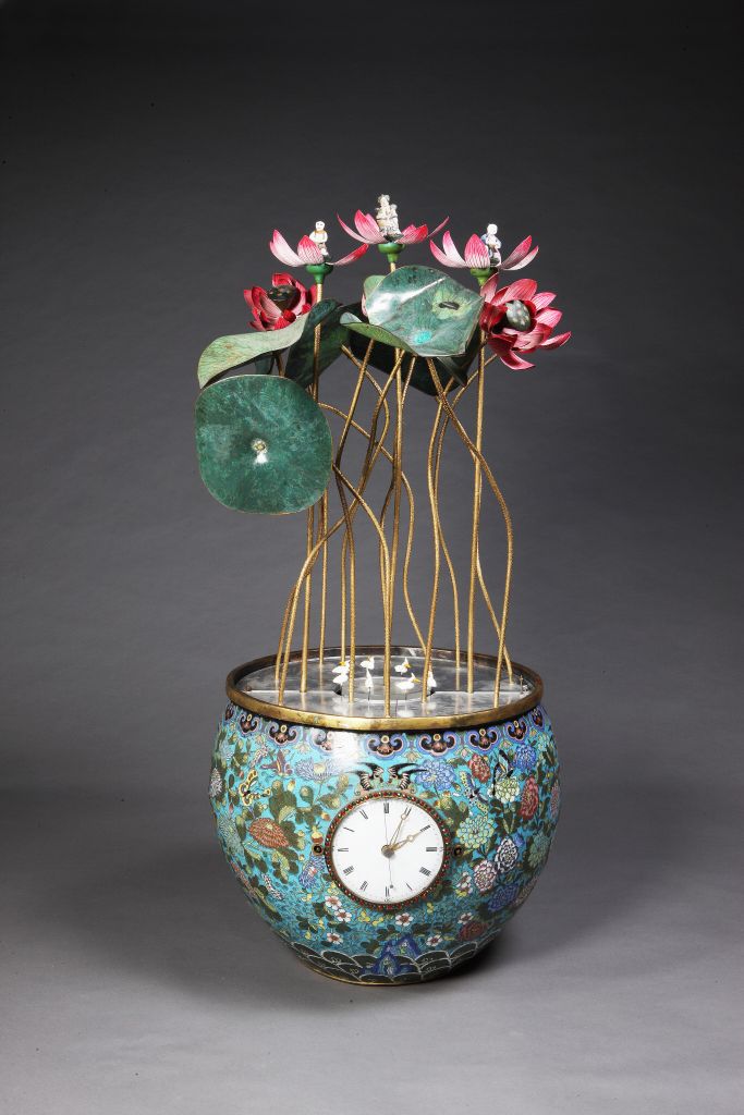 图片[1]-Copper gilded enamel duck lotus jar clock-China Archive